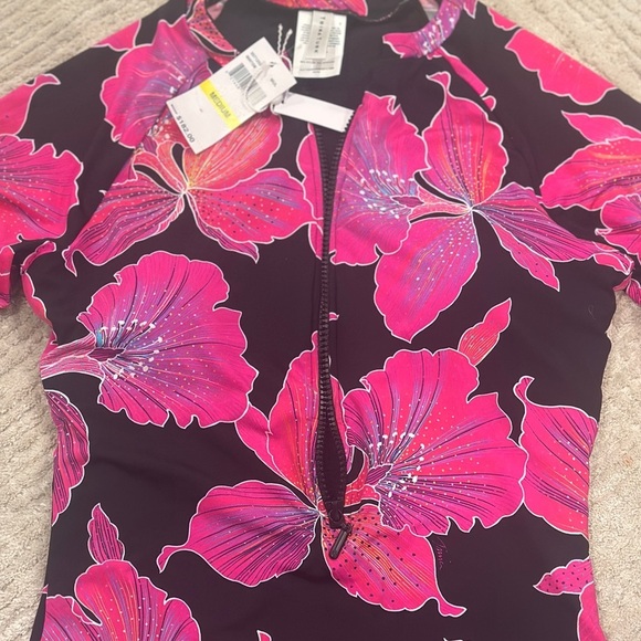 Trina Turk Fleury Floral Rashguard Paddle One Piece Long Sleeve Suit Swimsuit - Picture 5 of 8